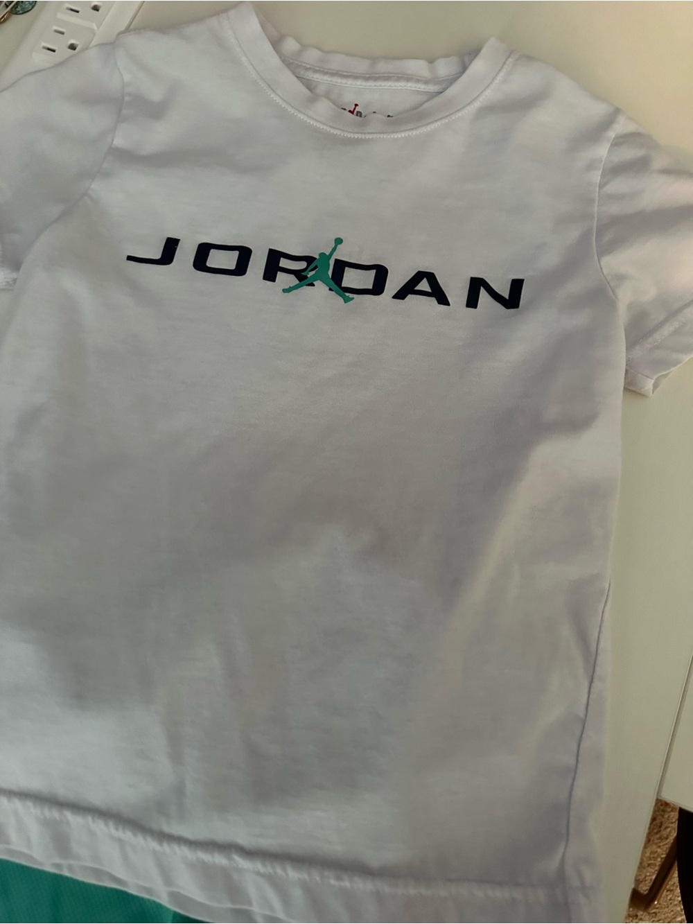 Jordan White Tee with Teal Jumpman Accent & Teal Shorts - Picture 2 of 6